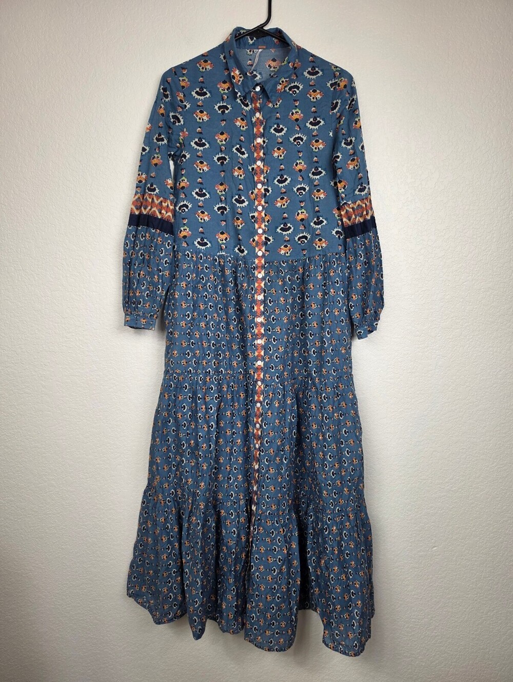 Free People Blue Floral Button-Down Maxi Dress XS